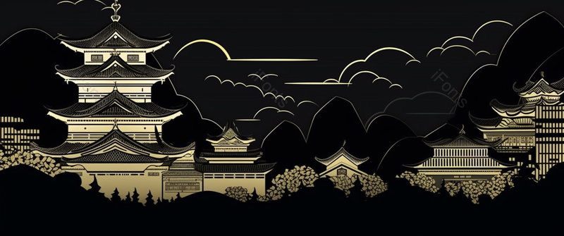 极简中国风古代楼群横板插画壁纸,插画/手绘图,插画/手绘图库,插画/手绘图下载,插画/手绘